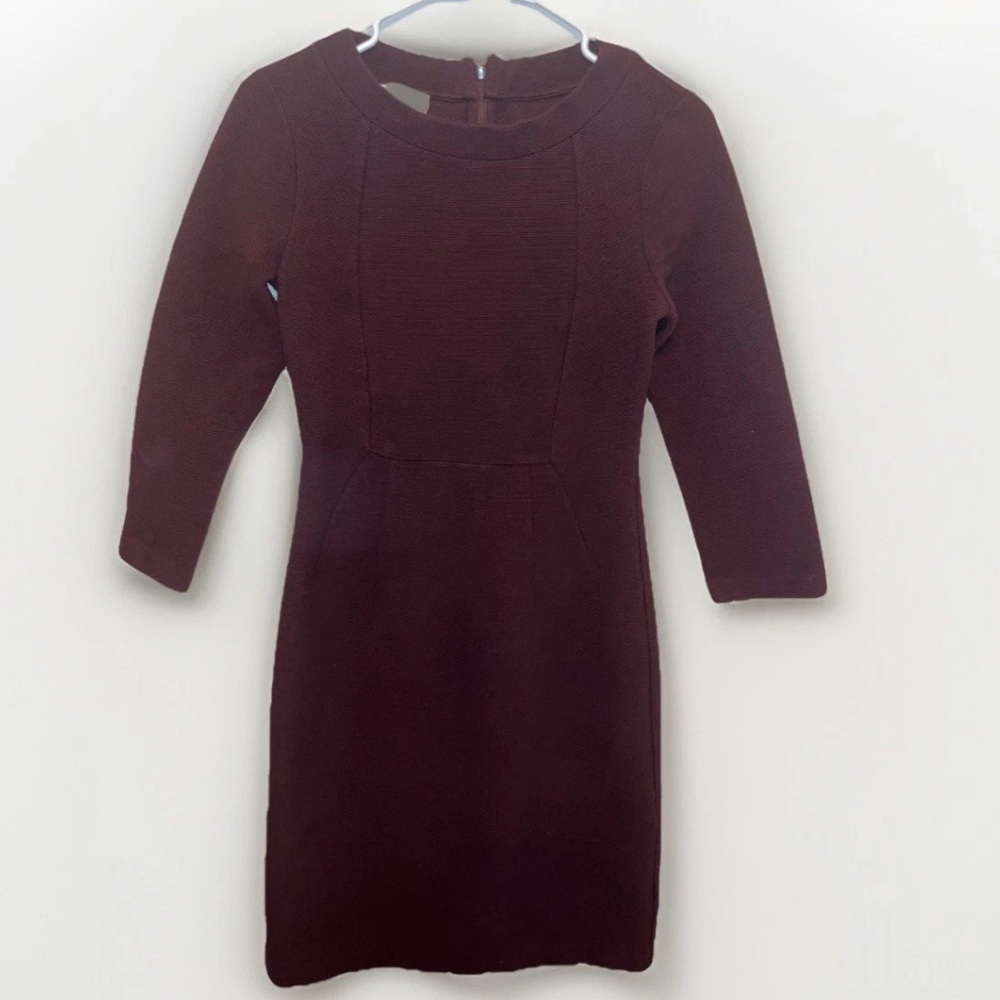 Hobbs London Burgundy Long Sleeved Knee Length Dress Size 6 EUC Career Party
